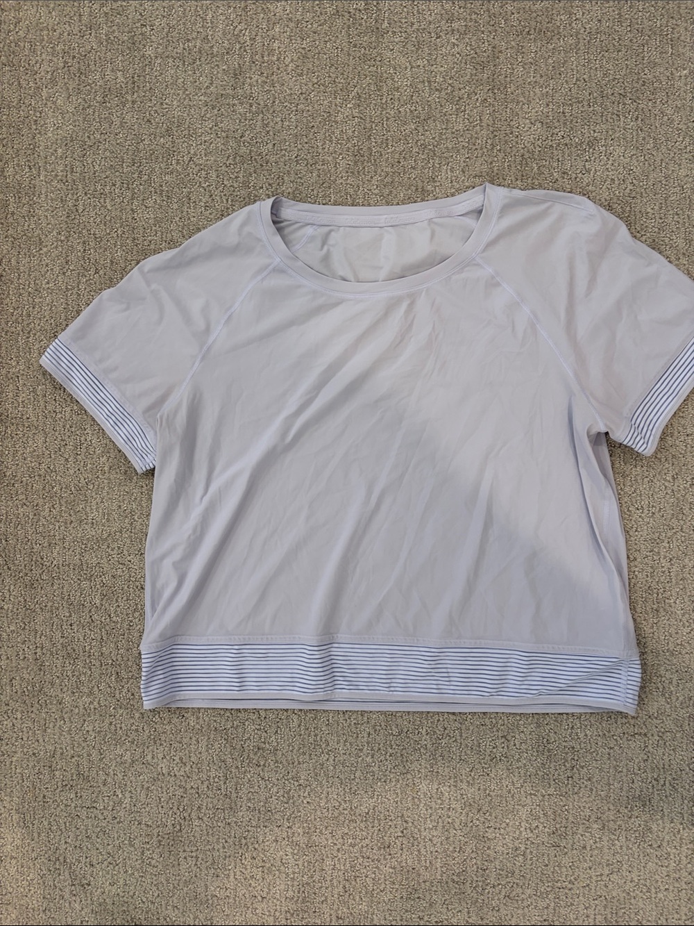lululemon athletica Light Lavender Short Sleeve Crop Tee with Striped Trim